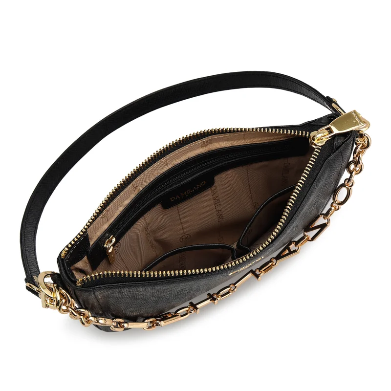 Da Milano Black Small Franzy Leather Baguette - Black for Women | Best Price UAE